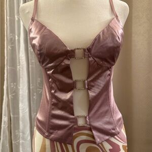 Satin Mauve Cutout Bustier Top with Rhinestone Accents